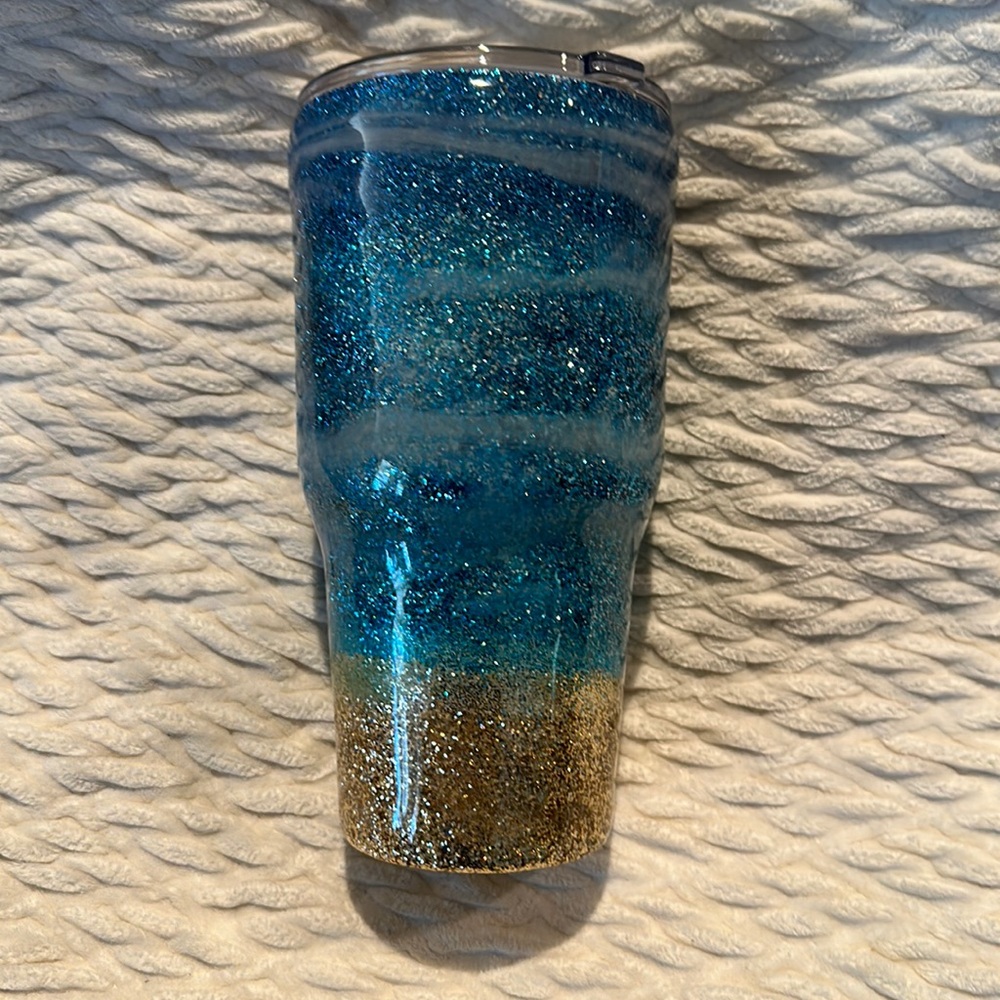 Ocean beach Sparkle‎ Glitter stainless steel Tumbler 30 oz